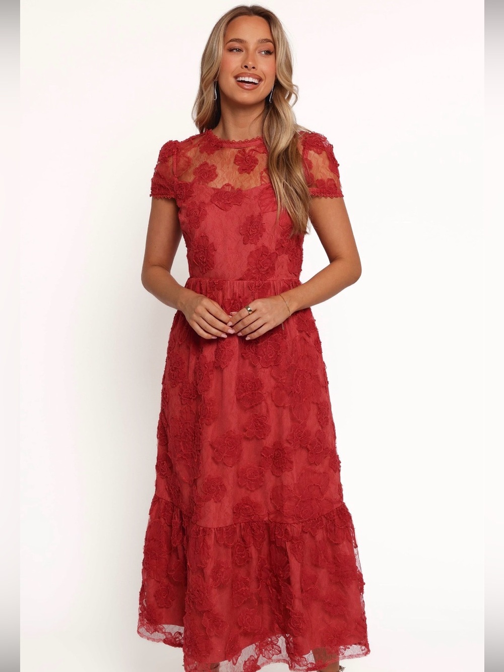 NWT Petal & Pup Abbey Wine Floral Lace Midi Dress Size S
